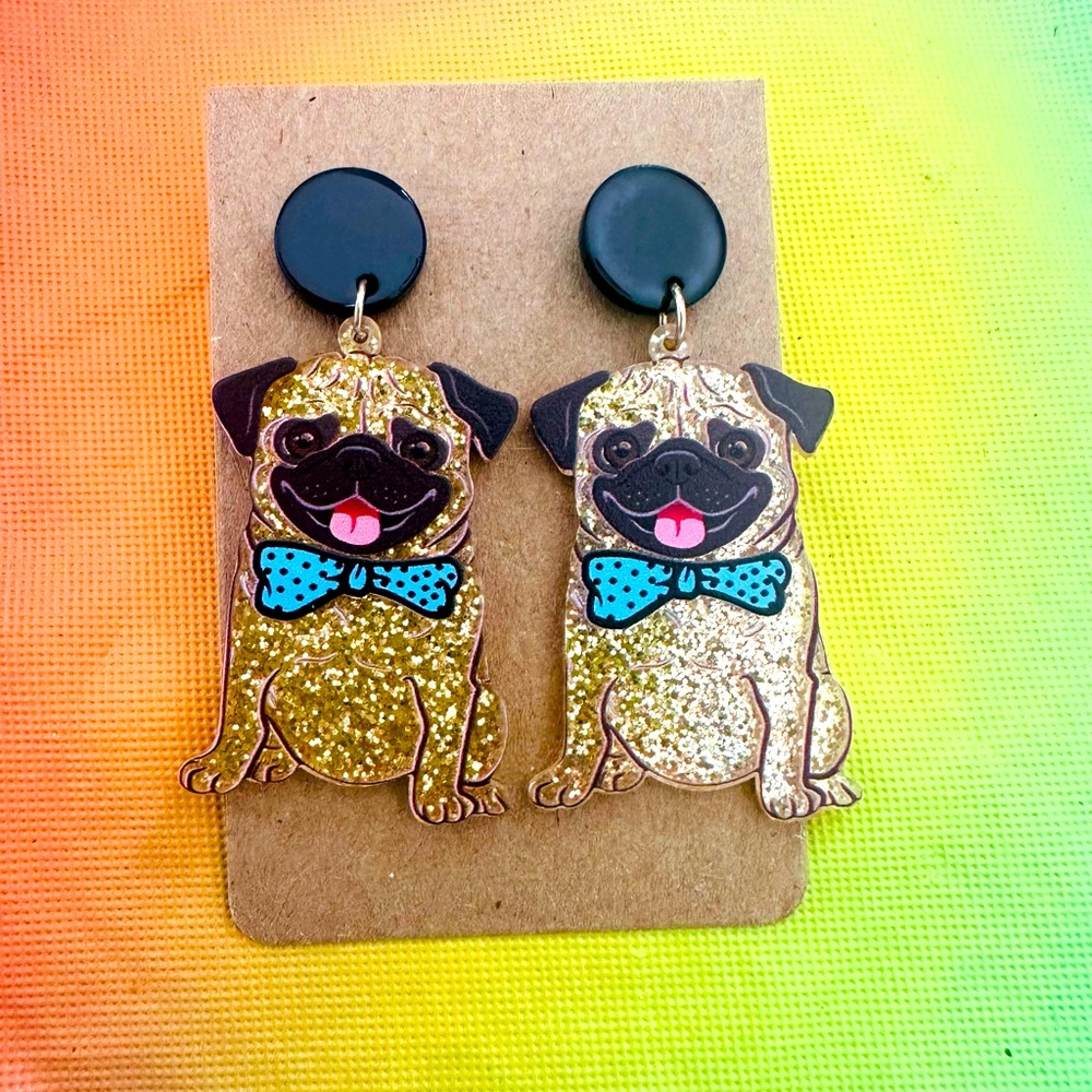 Glitter Pug Dangle Earrings
